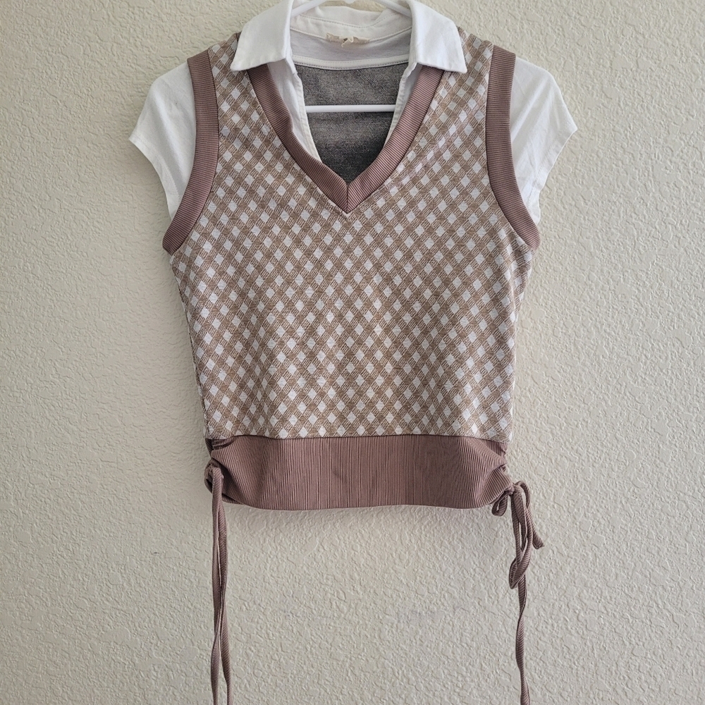 Meraki XS Tan/White Sweater Vest Top
